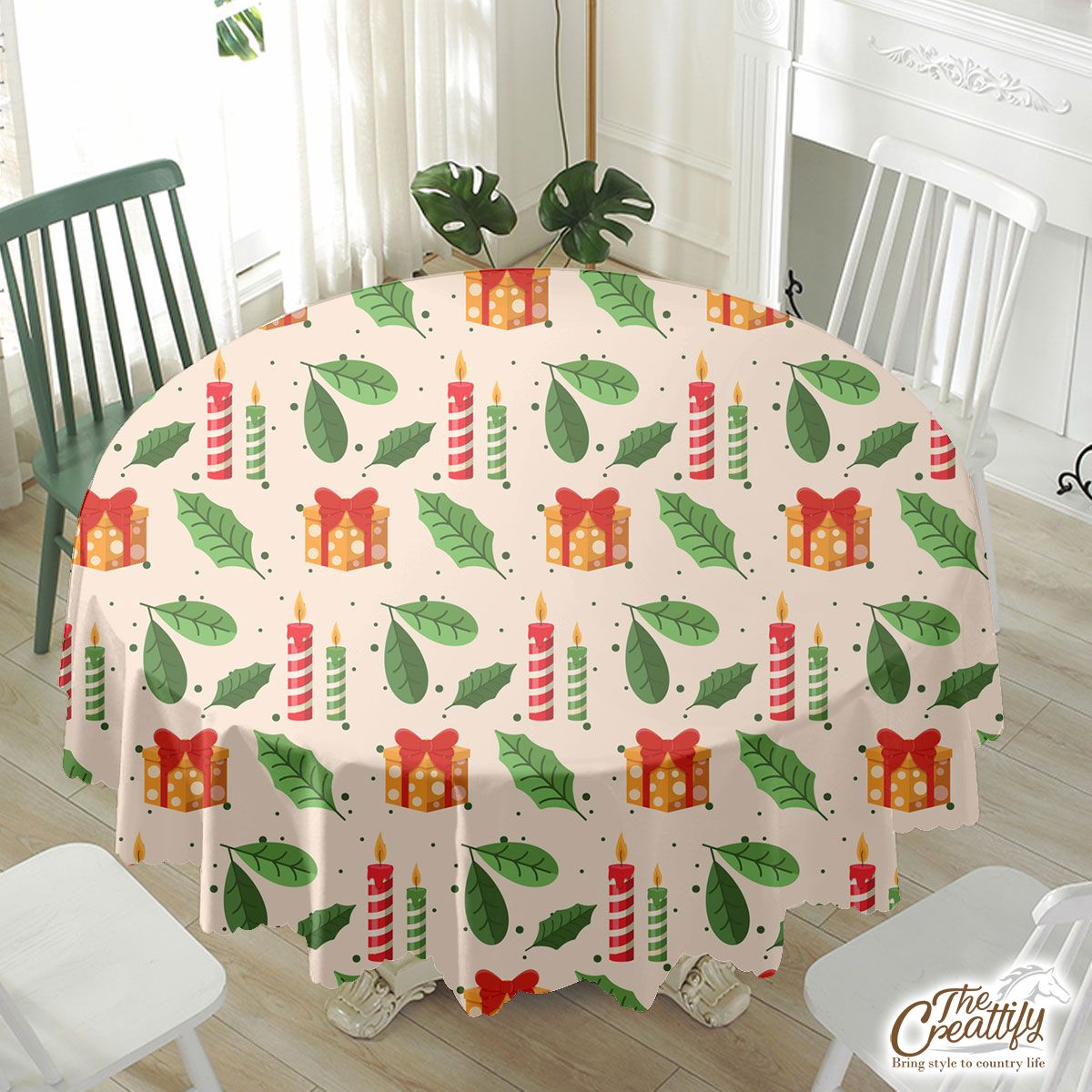 Christmas Gifts And Candles Pattern Waterproof Tablecloth