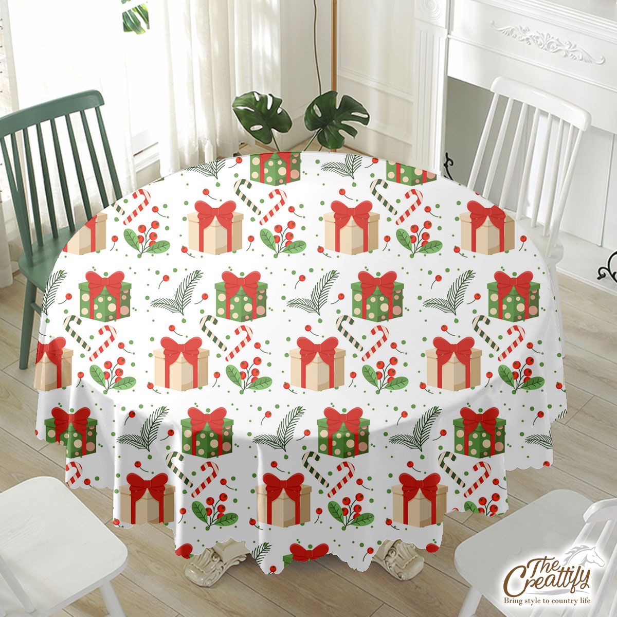 Christmas Gifts And Red Berries Waterproof Tablecloth