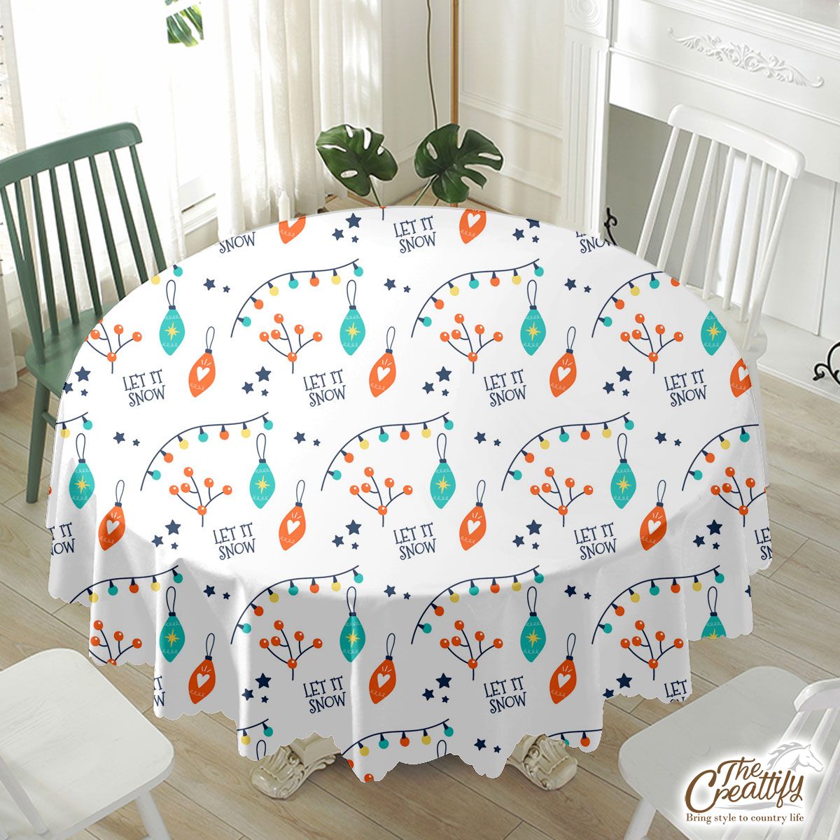 Christmas Lights And Baubles Pattern Waterproof Tablecloth