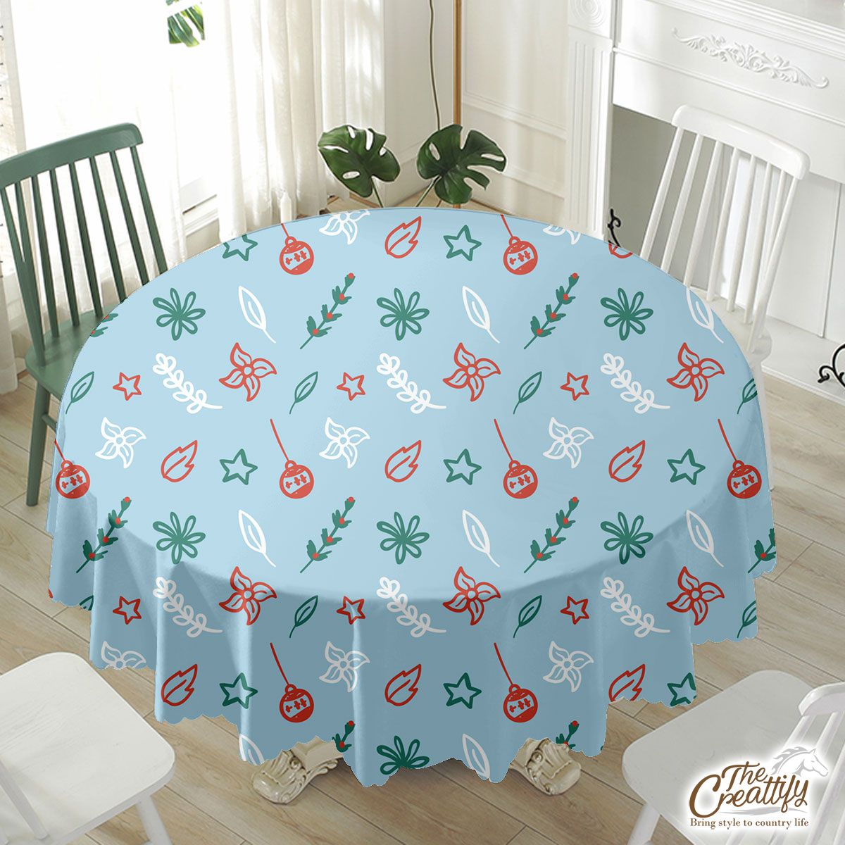 Christmas Lights, Candy Cane And Holly Tree  3 Waterproof Tablecloth