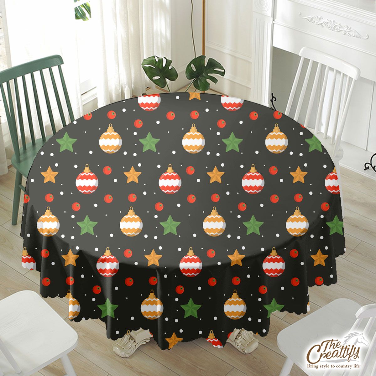 Christmas Star And Baubles Seamless Pattern Waterproof Tablecloth