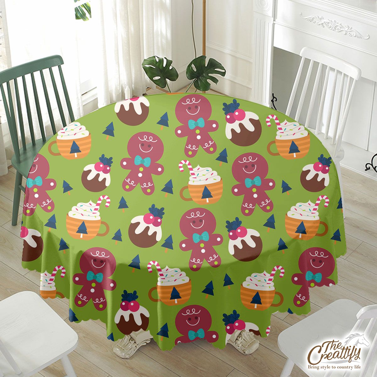 Gingerbread Man Cookies With Christmas Food Waterproof Tablecloth