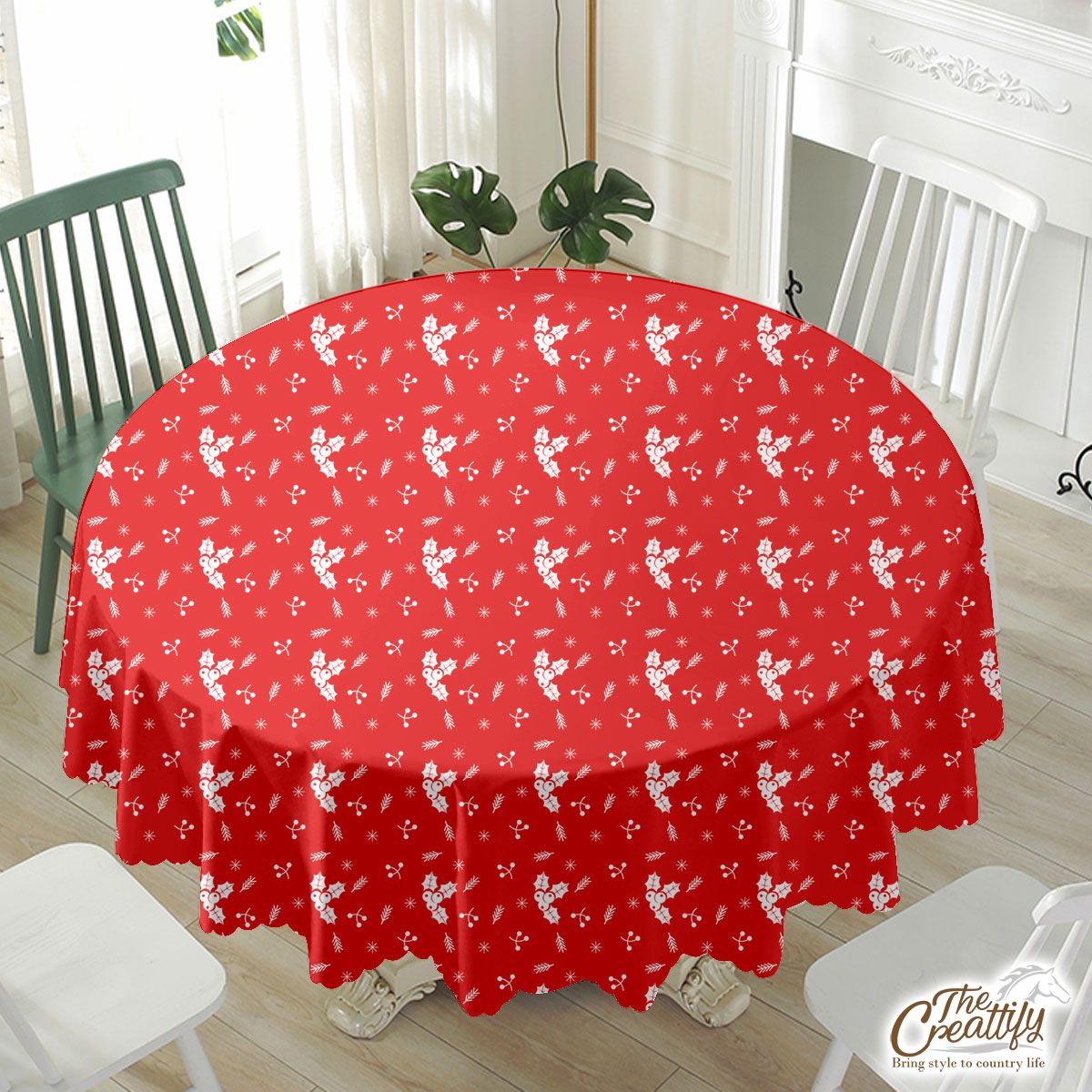 Holly Tree And Snowflake Waterproof Tablecloth