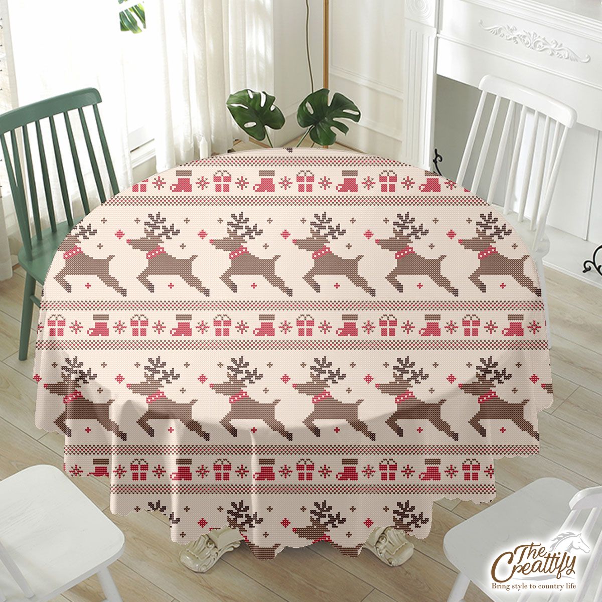 Santa Reindeer And Christmas Gifts Waterproof Tablecloth