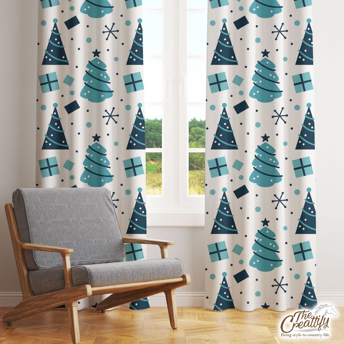 Christmas Tree With Snowflake Pattern Window Curtain