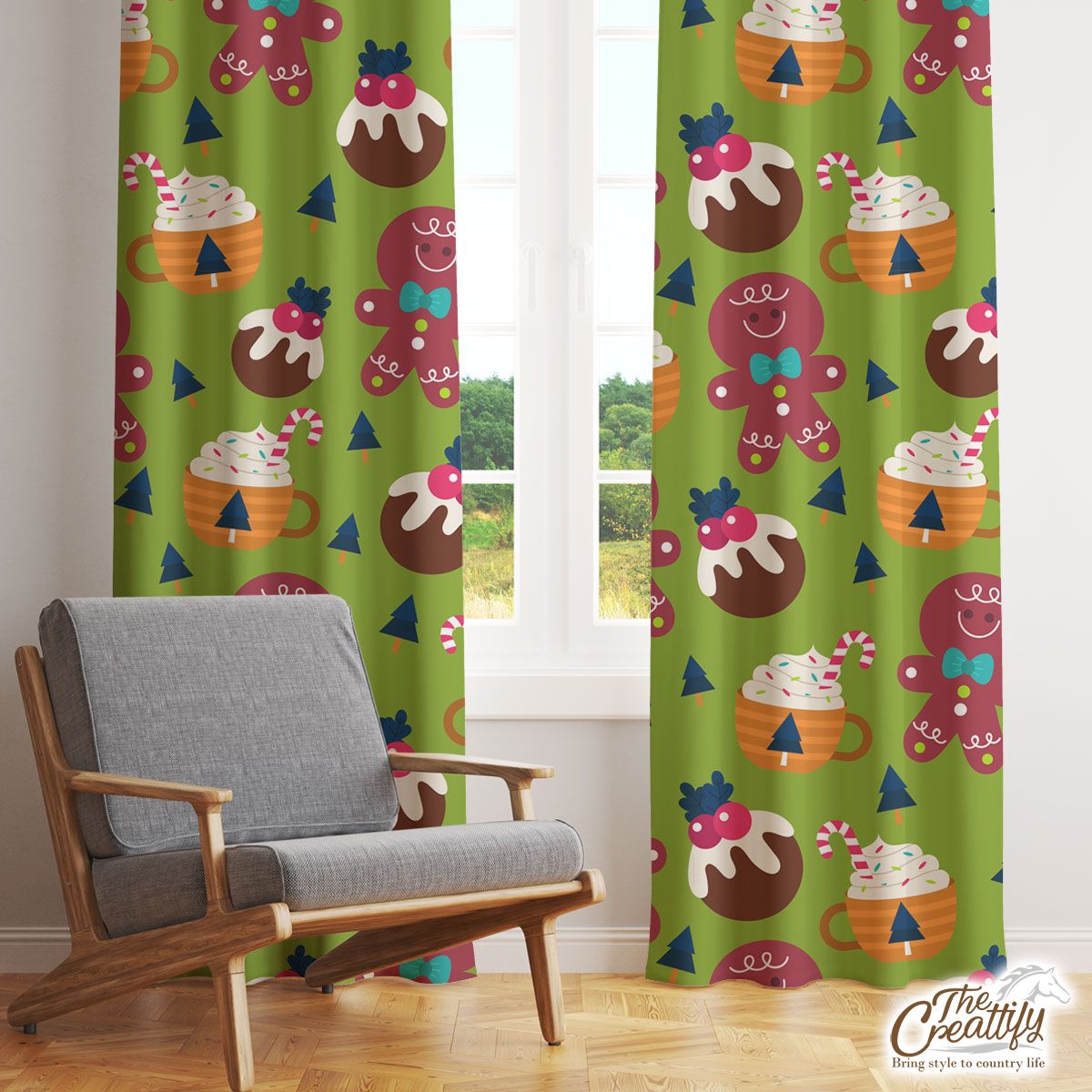 Gingerbread Man Cookies With Christmas Food Window Curtain