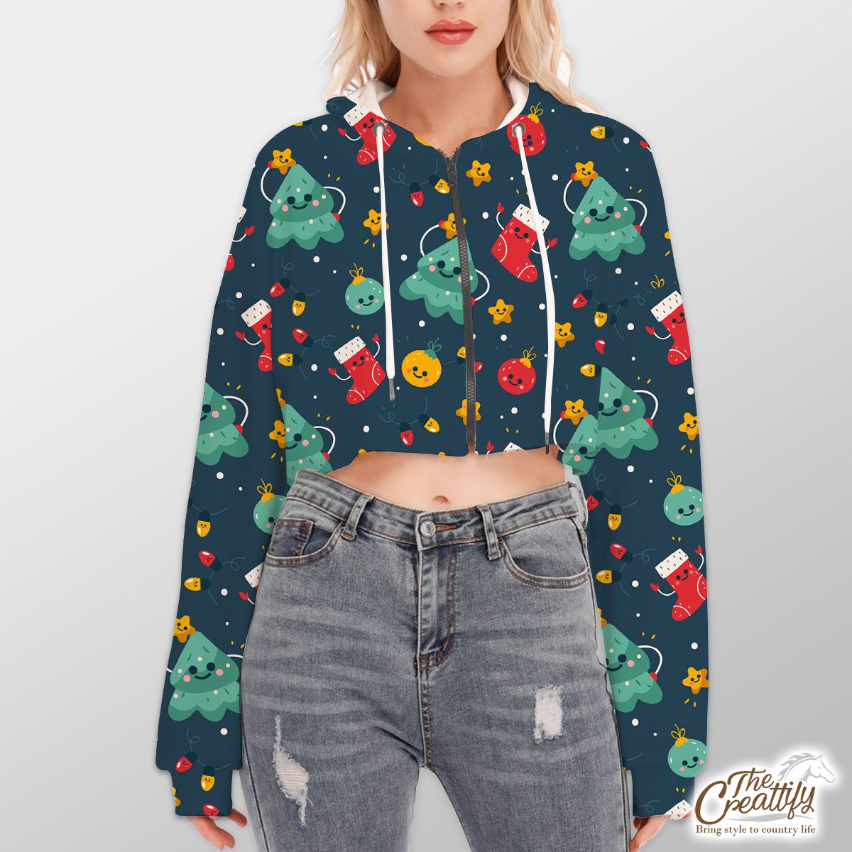 Christmas Tree, Christmas Socks And Baubles Hoodie With Zipper Closure
