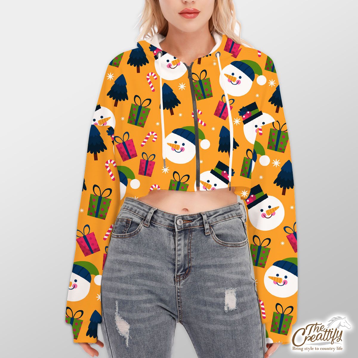 Snowman Face With Christmas Presents Hoodie With Zipper Closure