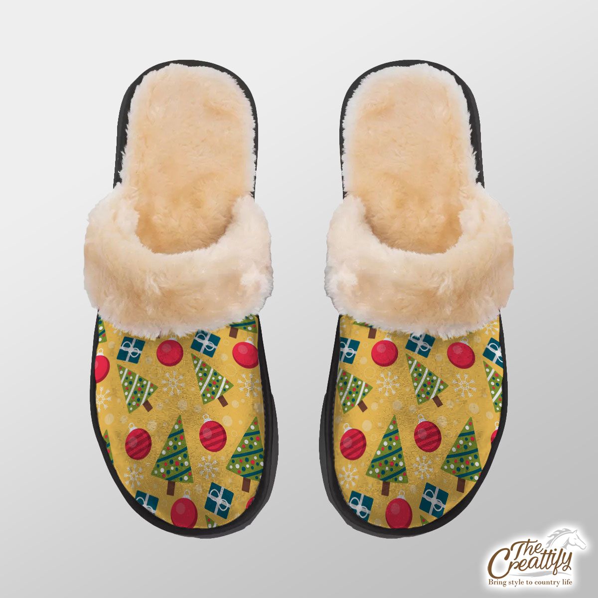 Christmas Tree And Baubles Pattern Home Plush Slippers