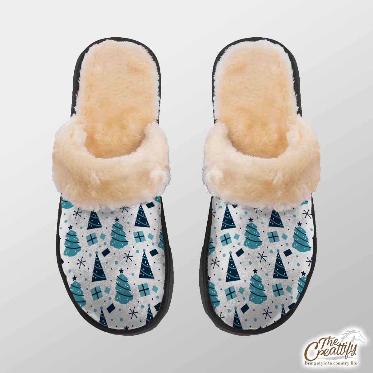 Christmas Tree With Snowflake Pattern Home Plush Slippers