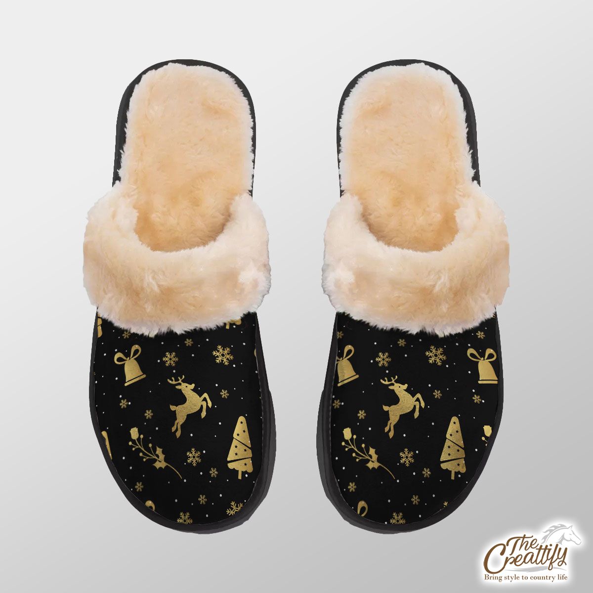 Deer And Thuja Pattern Home Plush Slippers