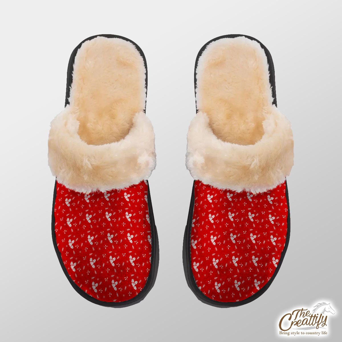 Holly Tree And Snowflake Home Plush Slippers