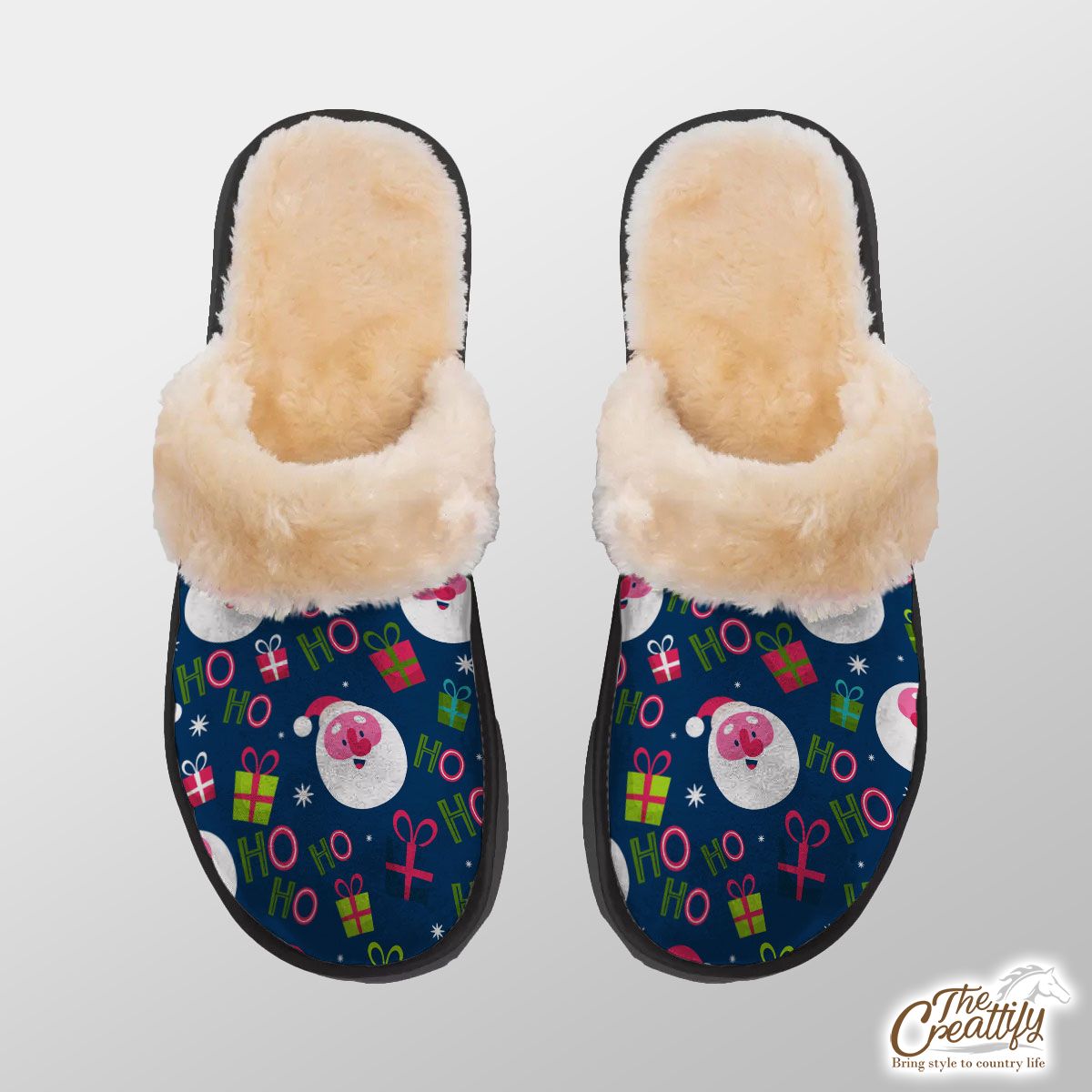 Santa Clause And Christmas Gifts Home Plush Slippers