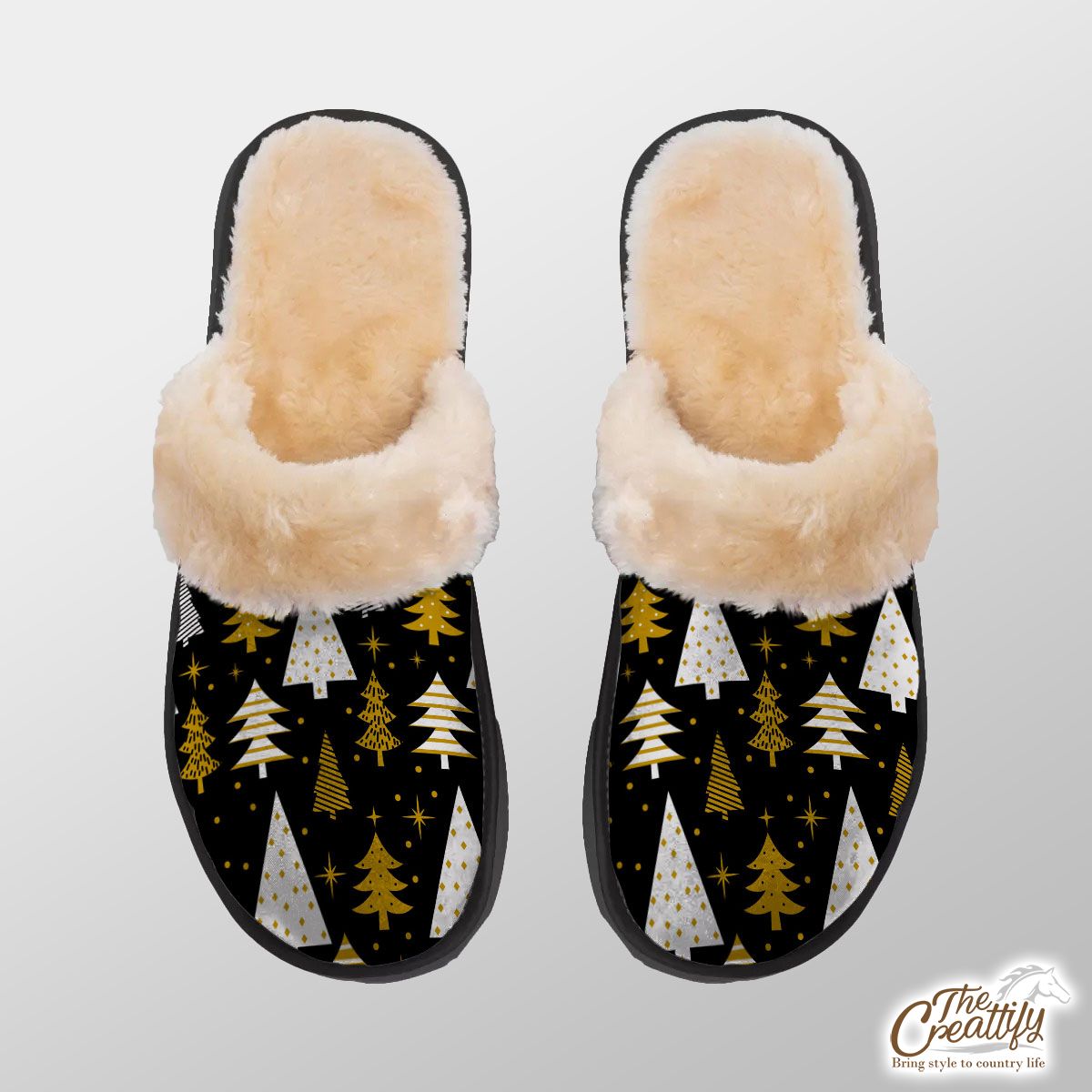 Thuja And Pine Tree Pattern Home Plush Slippers