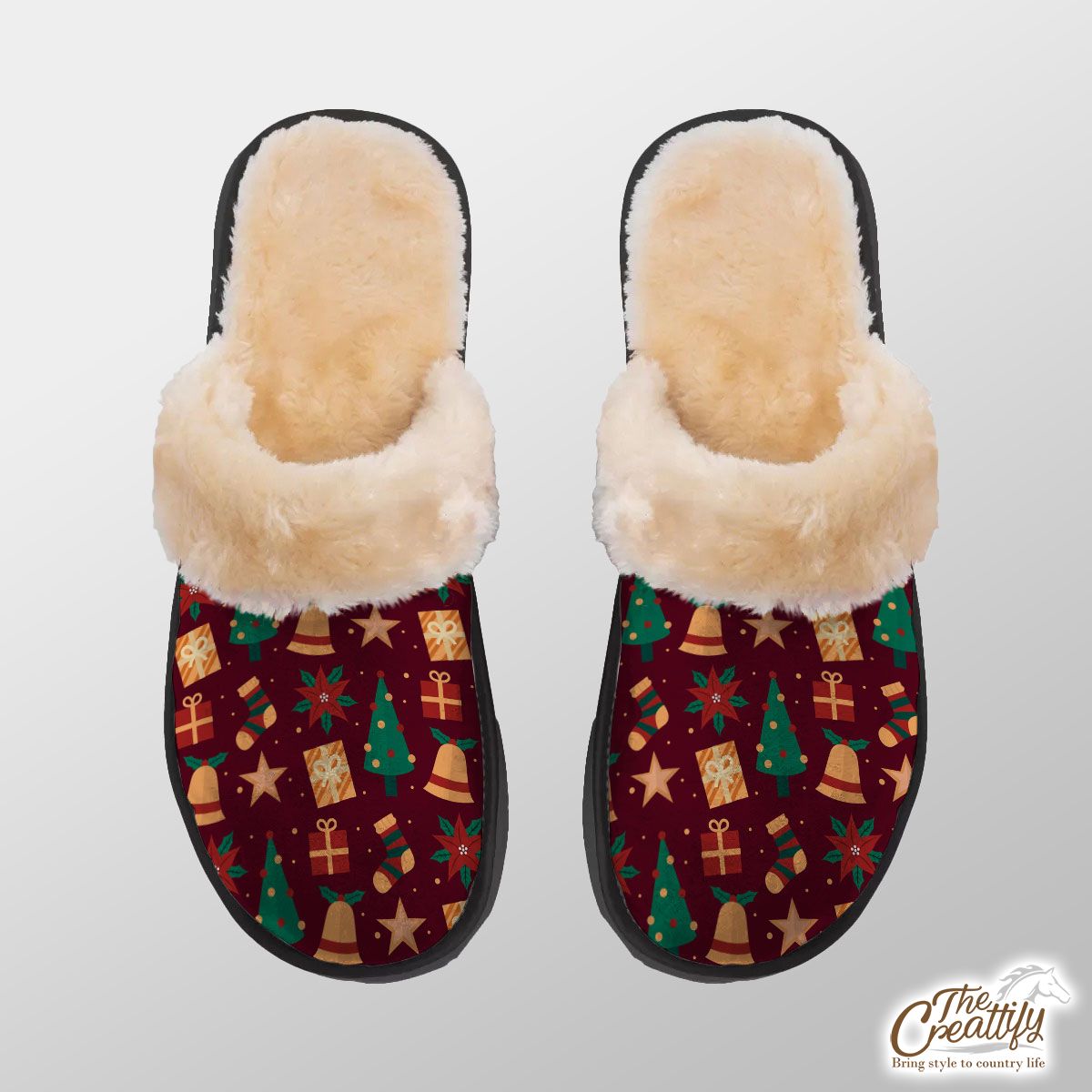 Thuja With Christmas Bells Pattern Home Plush Slippers