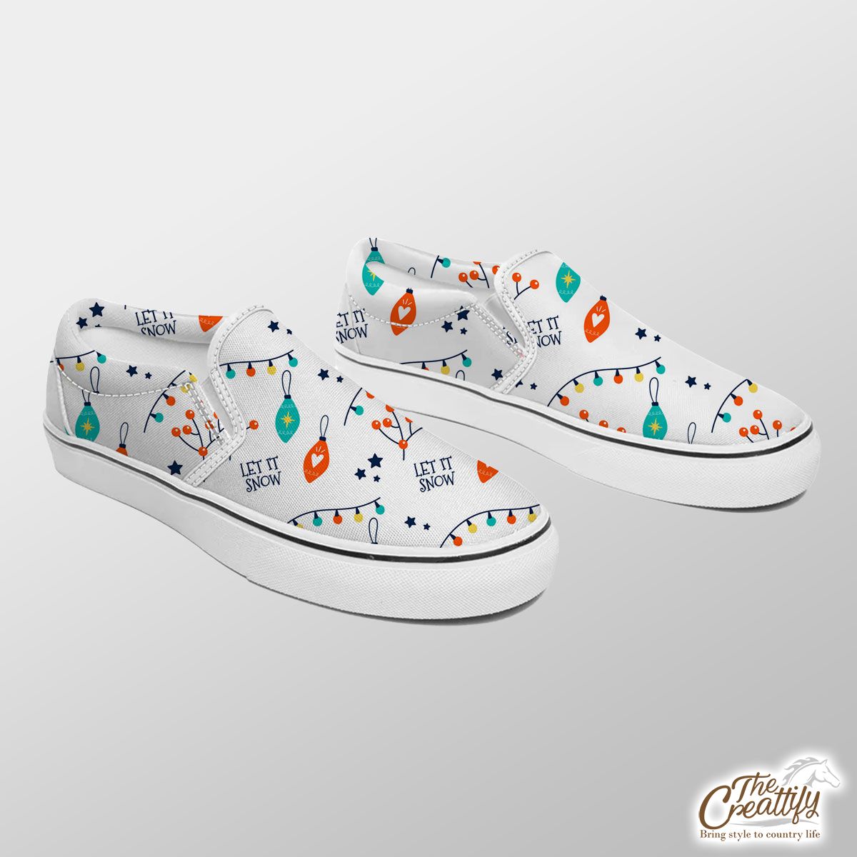 Christmas Lights And Baubles Pattern Slip On Sneakers