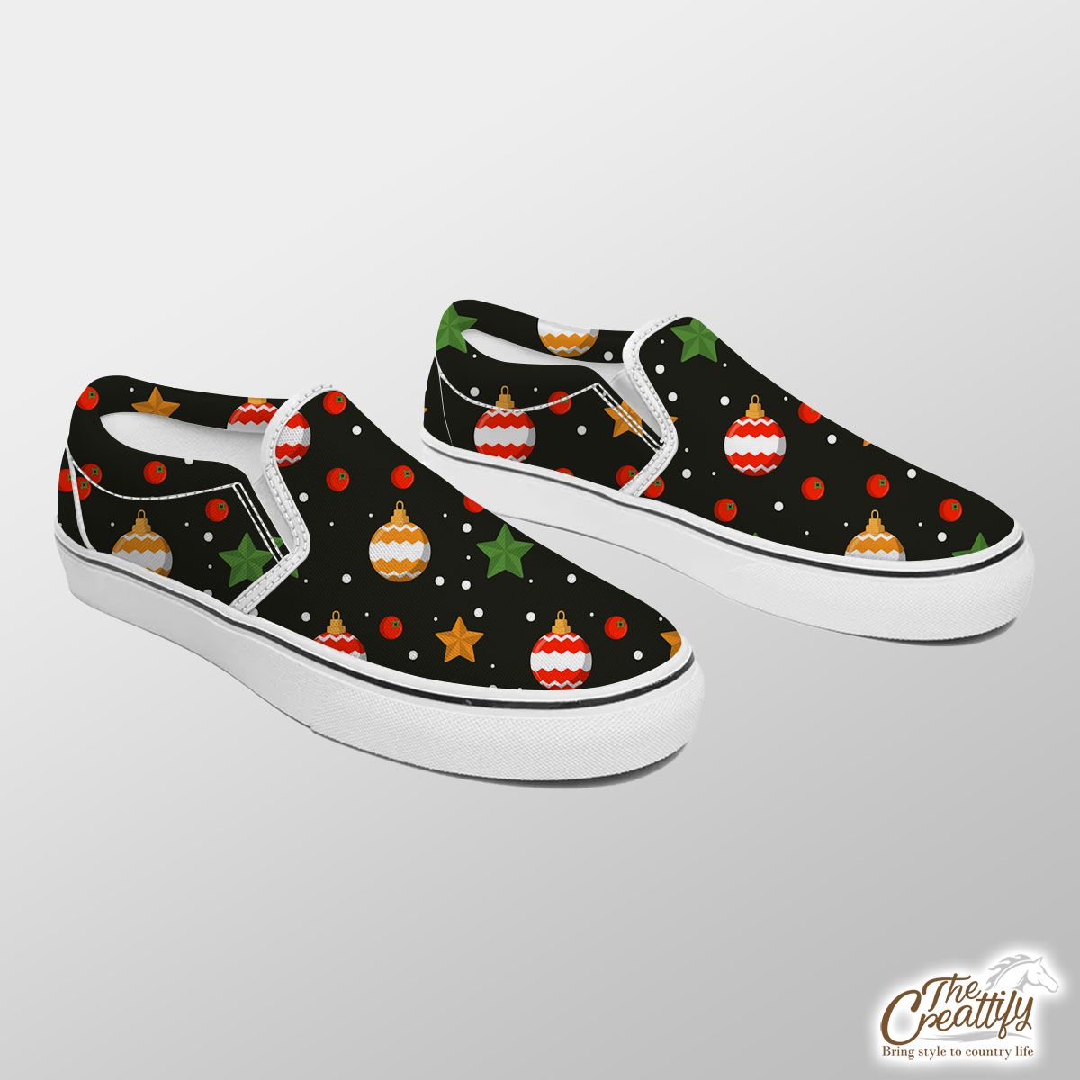 Christmas Star And Baubles Seamless Pattern Slip On Sneakers