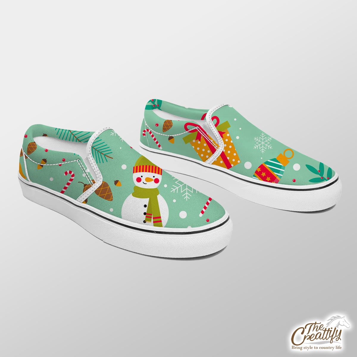 Snowman With Christmas Bells Pattern Slip On Sneakers