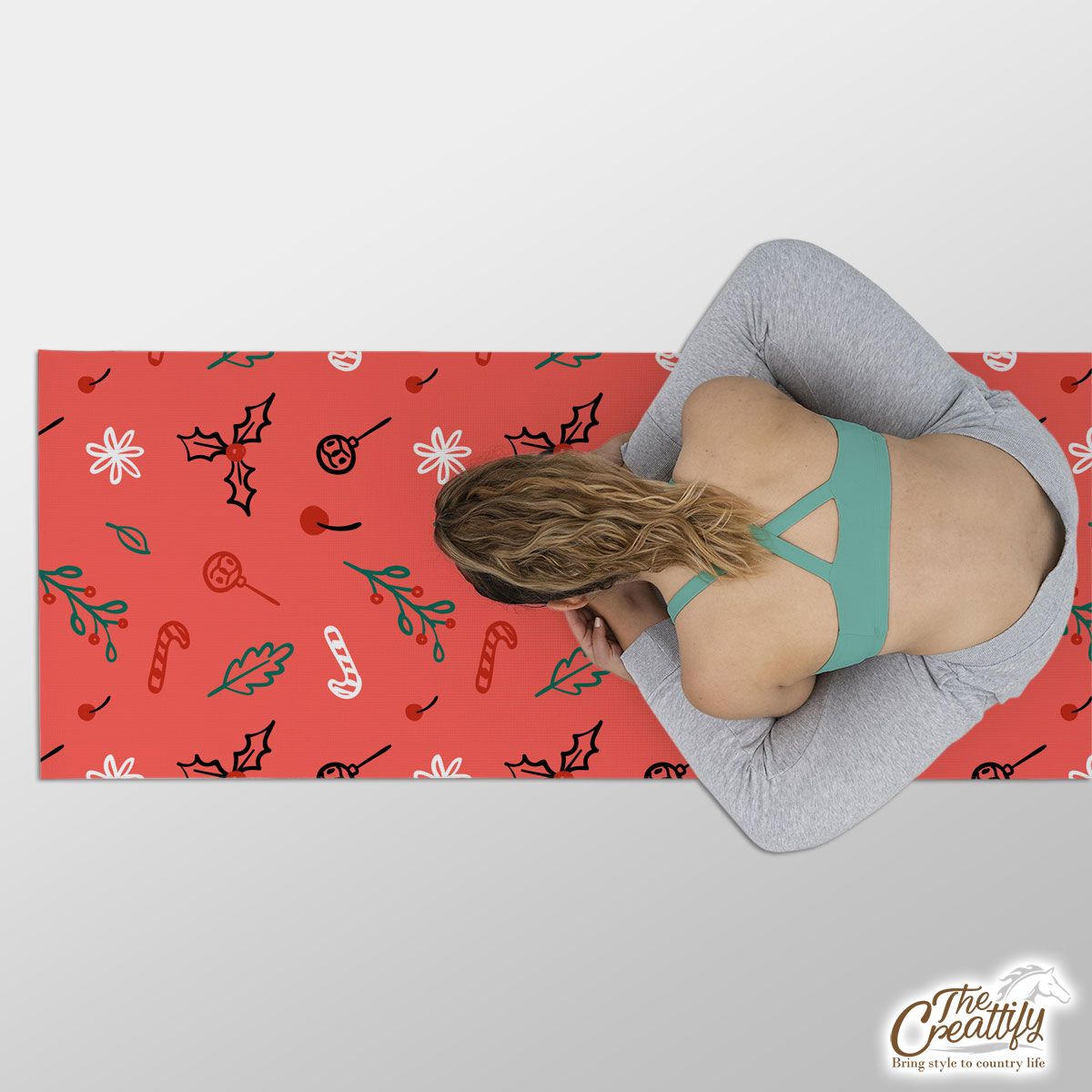 Christmas Lights, Candy Cane And Holly Tree  2 Yoga Mat