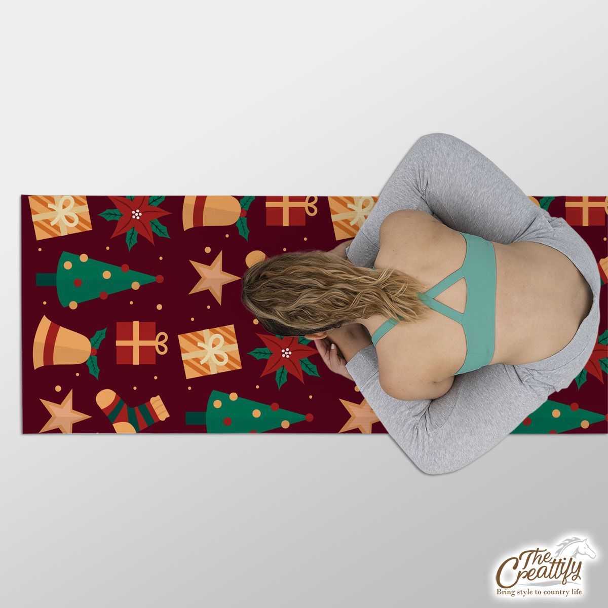 Thuja With Christmas Bells Pattern Yoga Mat