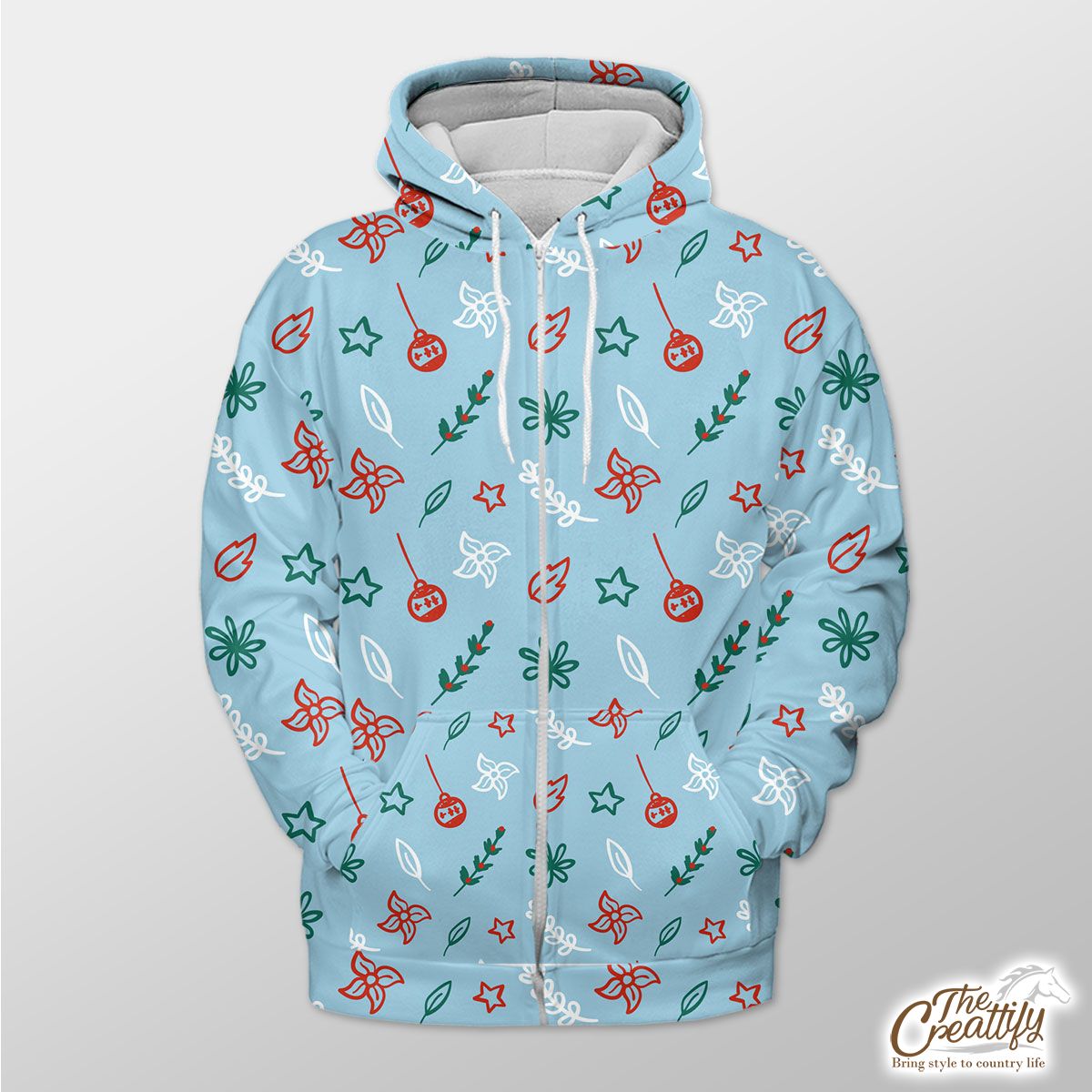 Christmas Lights, Candy Cane And Holly Tree  3 Zip Hoodie