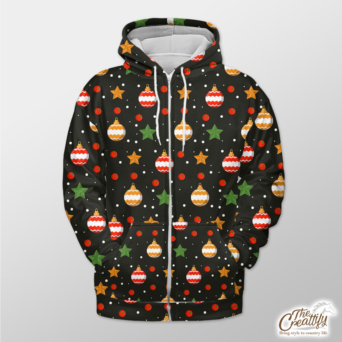 Christmas Star And Baubles Seamless Pattern Zip Hoodie