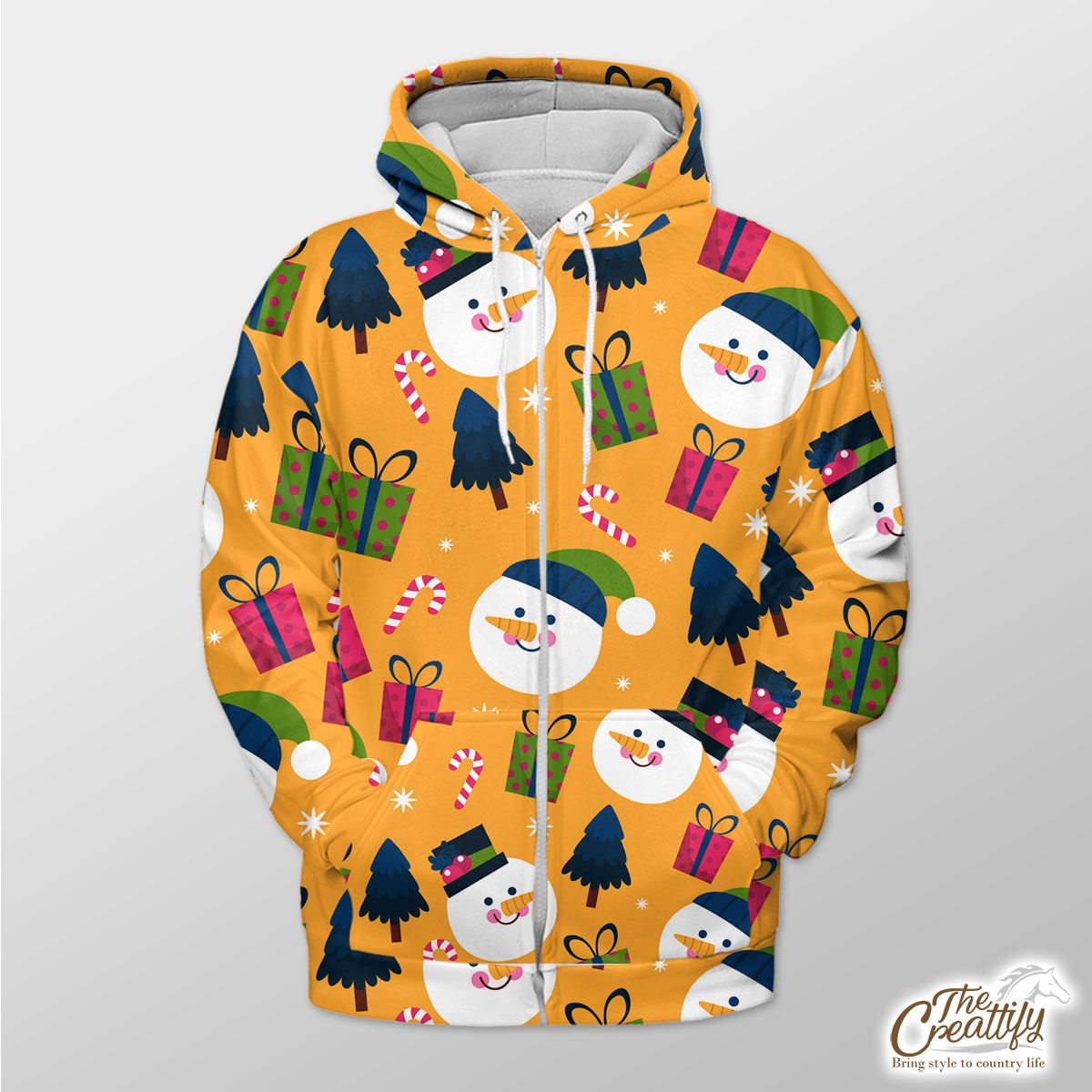 Snowman Face With Christmas Presents Zip Hoodie