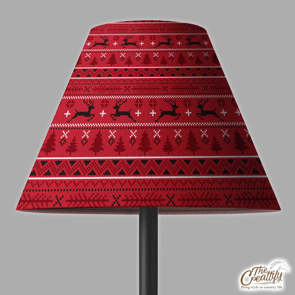 Christmas Reindeer, Pine Tree Silhouette On The Red Background Lamp Cover