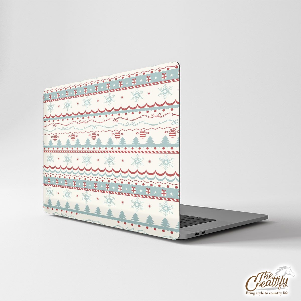 Christmas Gifts, Snowflake And Pine Tree Silhouette Pattern Laptop Skin