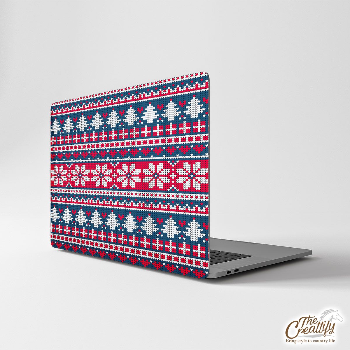 Christmas Gifts, Snowflake And Pine Tree Silhouette Seamless Pattern Laptop Skin