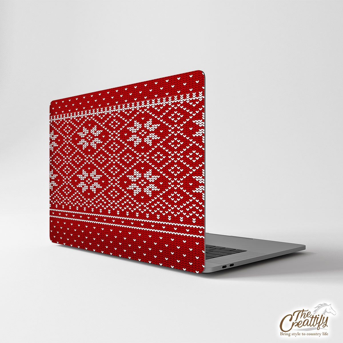 Christmas White Snowflake On Red Laptop Skin