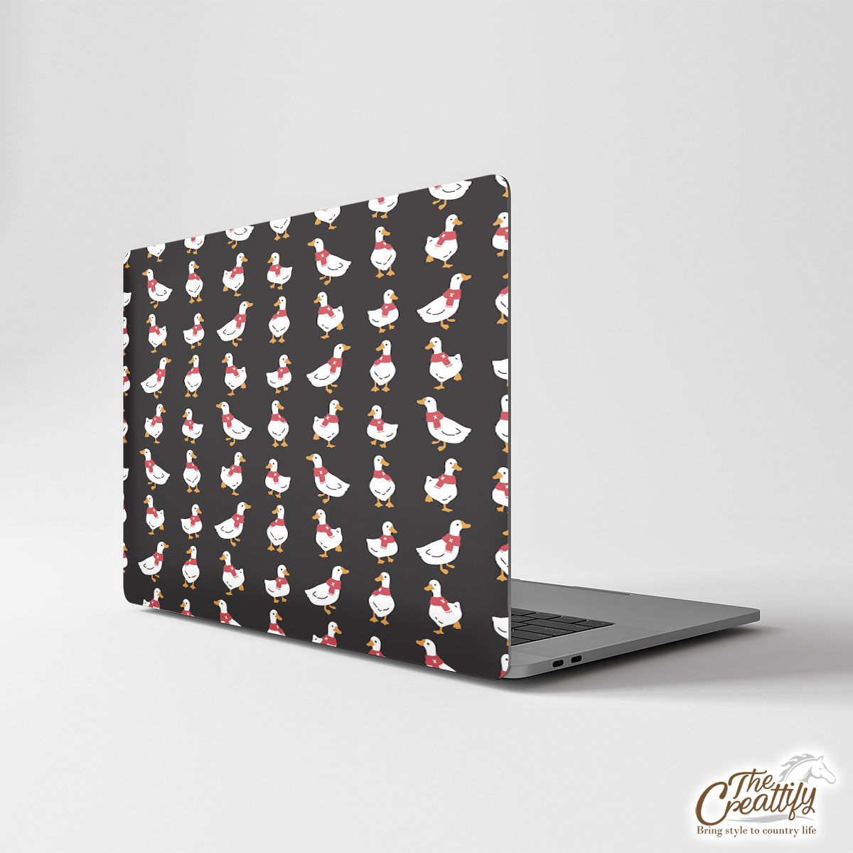 Duck With Christmas Scarf On The Dark Background Laptop Skin