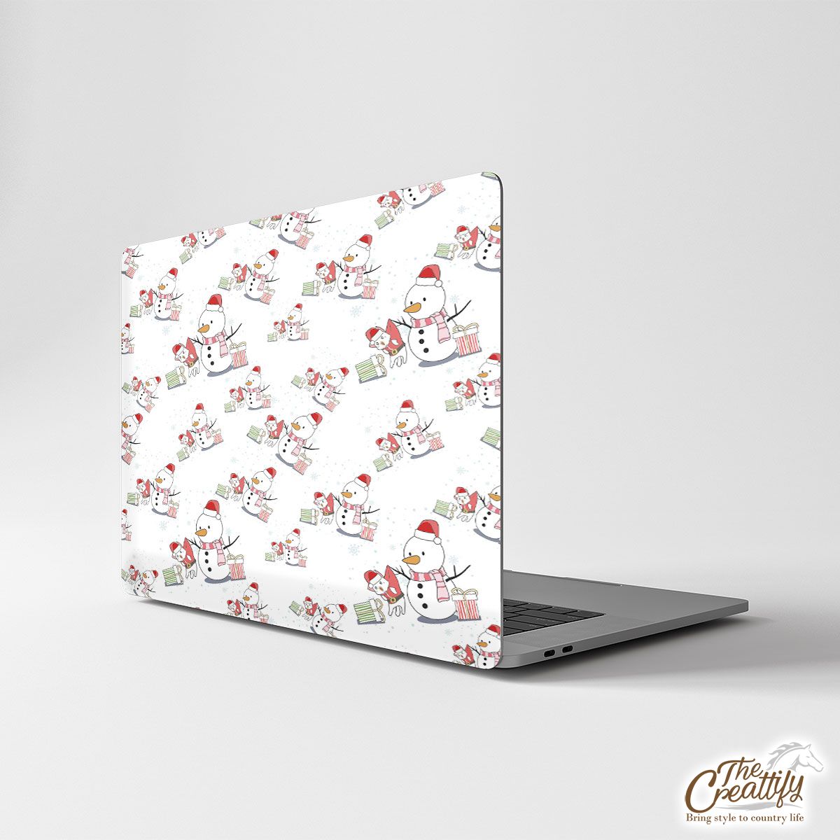 Snowman Clipart With Christmas Gifts Seamless Snowflake Background Laptop Skin