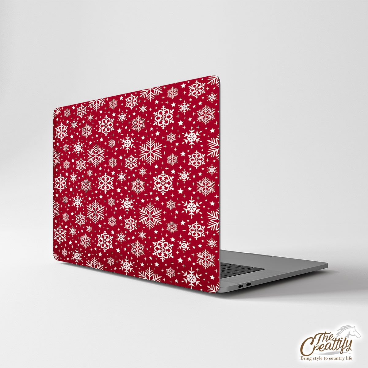 White Snowflake Clipart Seamless Red Pattern Laptop Skin