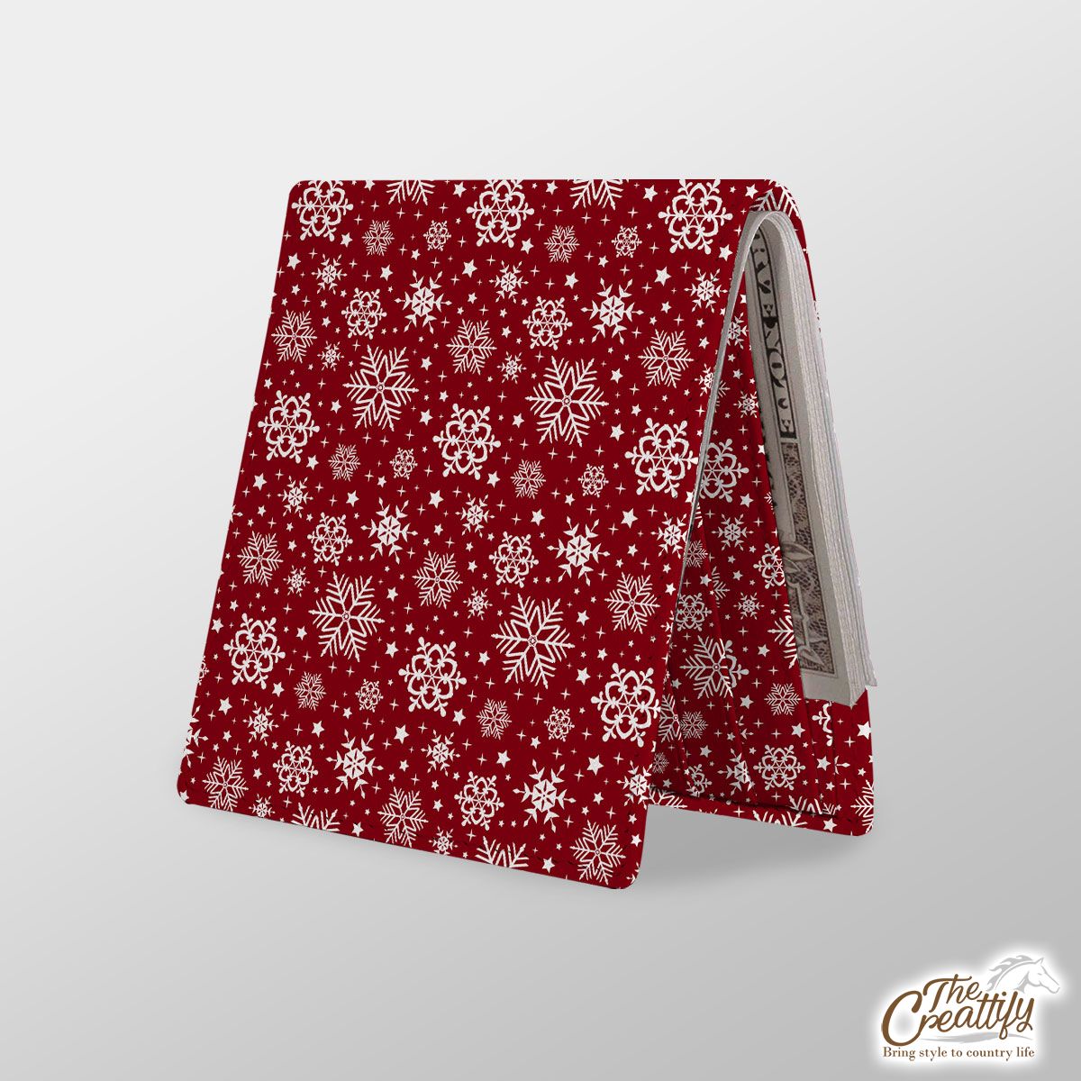 White Snowflake Clipart Seamless Red Pattern Leather Wallet