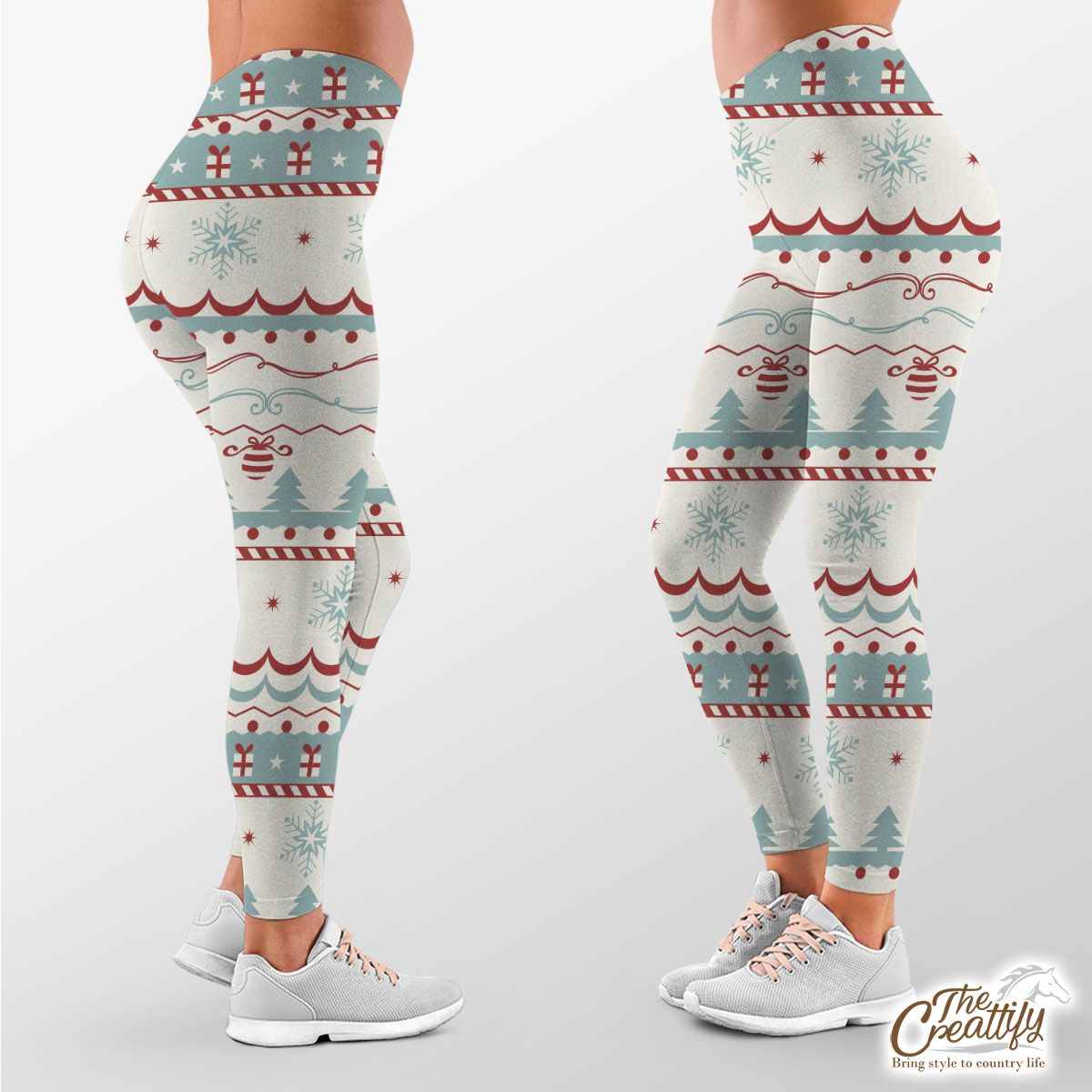 Christmas Gifts, Snowflake And Pine Tree Silhouette Pattern Legging