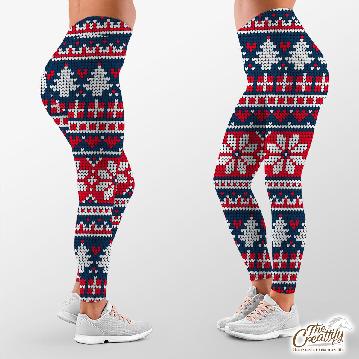 Christmas Gifts, Snowflake And Pine Tree Silhouette Seamless Pattern Legging