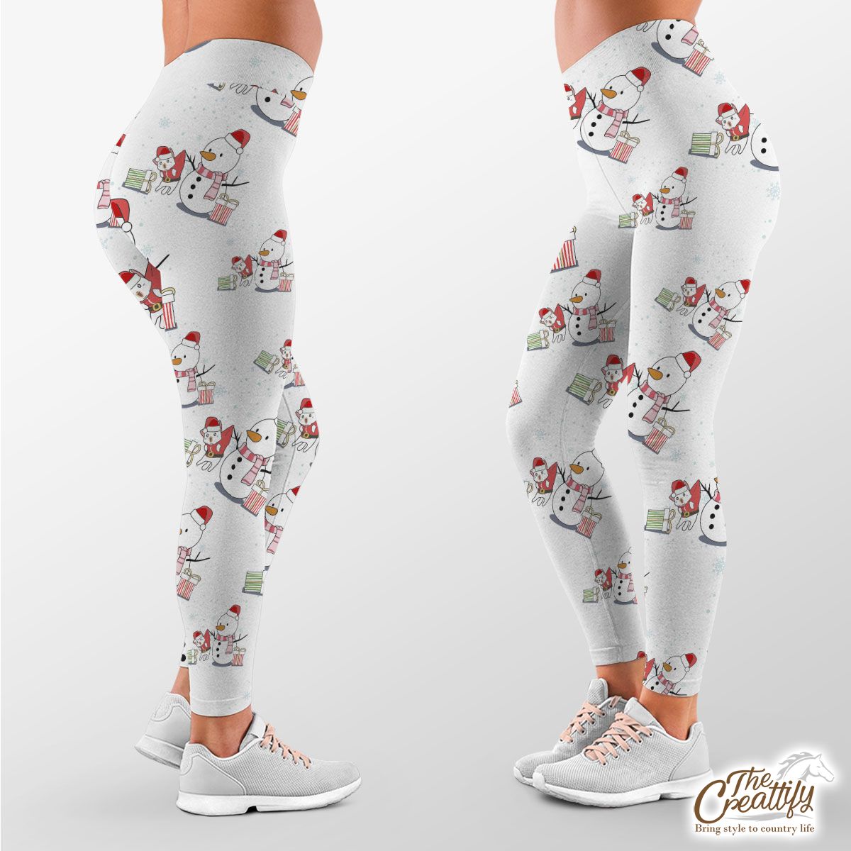 Snowman Clipart With Christmas Gifts Seamless Snowflake Background Legging