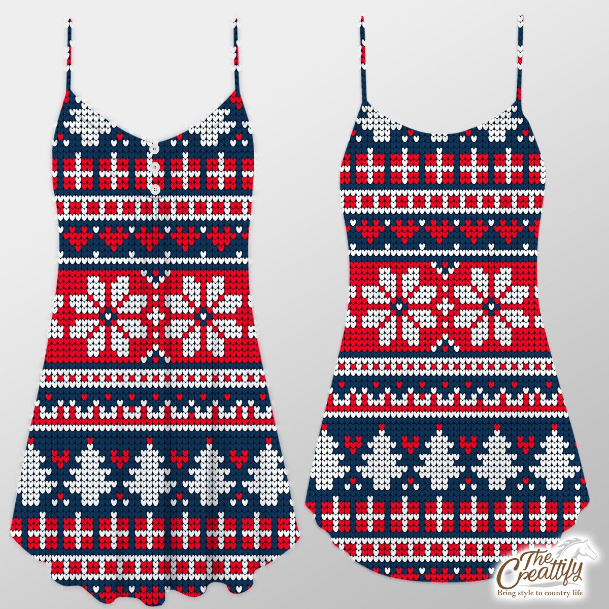 Christmas Gifts, Snowflake And Pine Tree Silhouette Seamless Pattern Suspender Dress