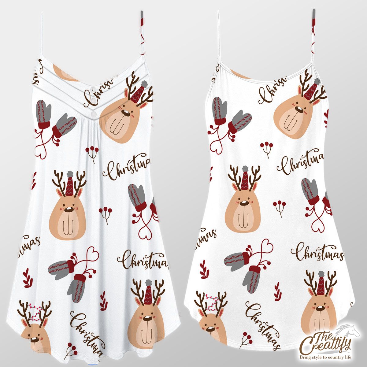Christmas Santas Reindeer And Wool Gloves Pattern Suspender Dress