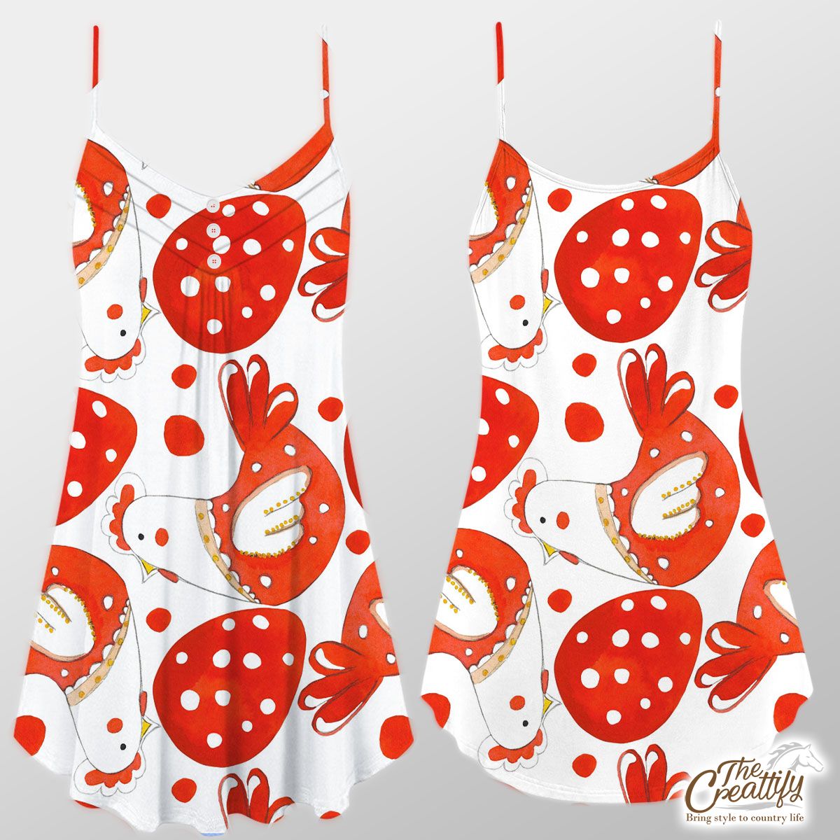 Christmas Turkey And Egg Filled In Red Color Suspender Dress