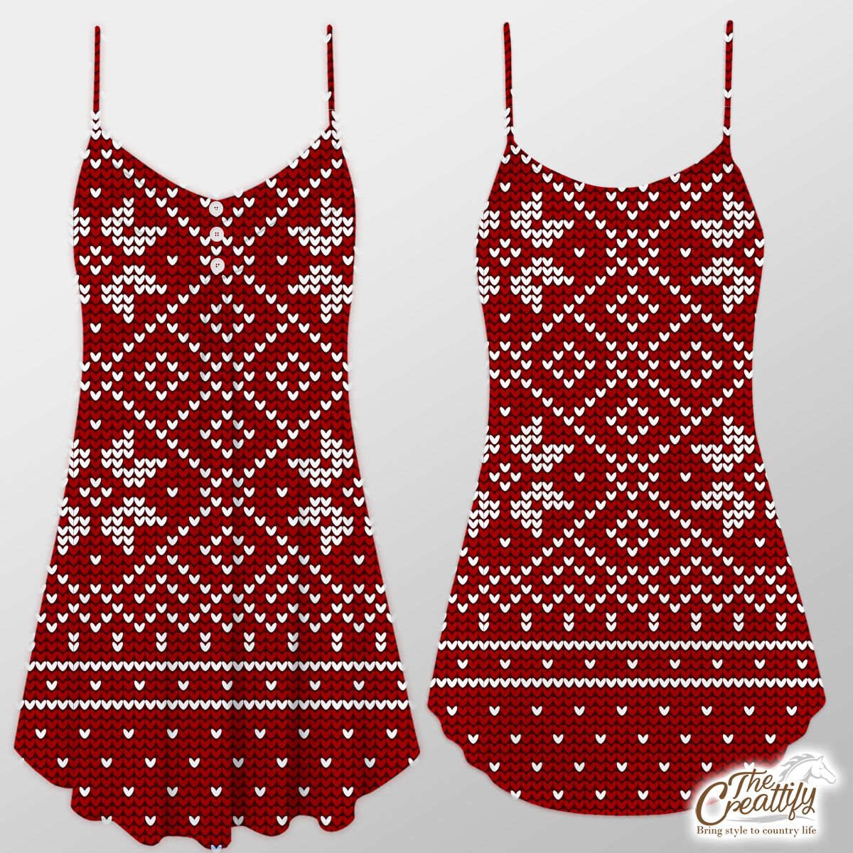 Christmas White Snowflake On Red Suspender Dress