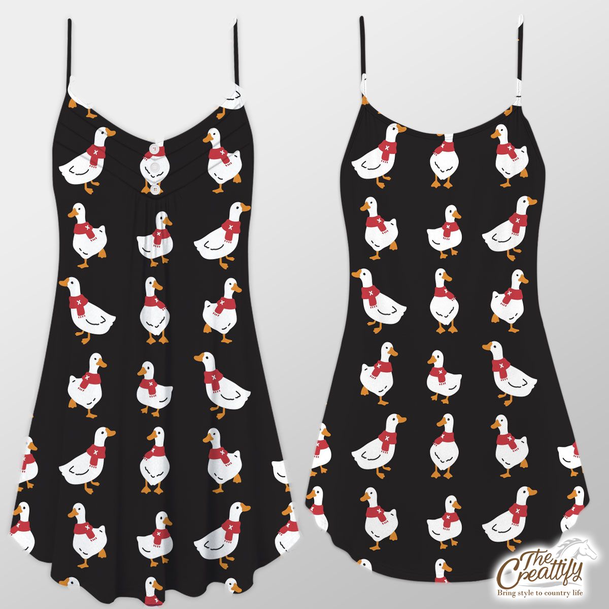 Duck With Christmas Scarf On The Dark Background Suspender Dress