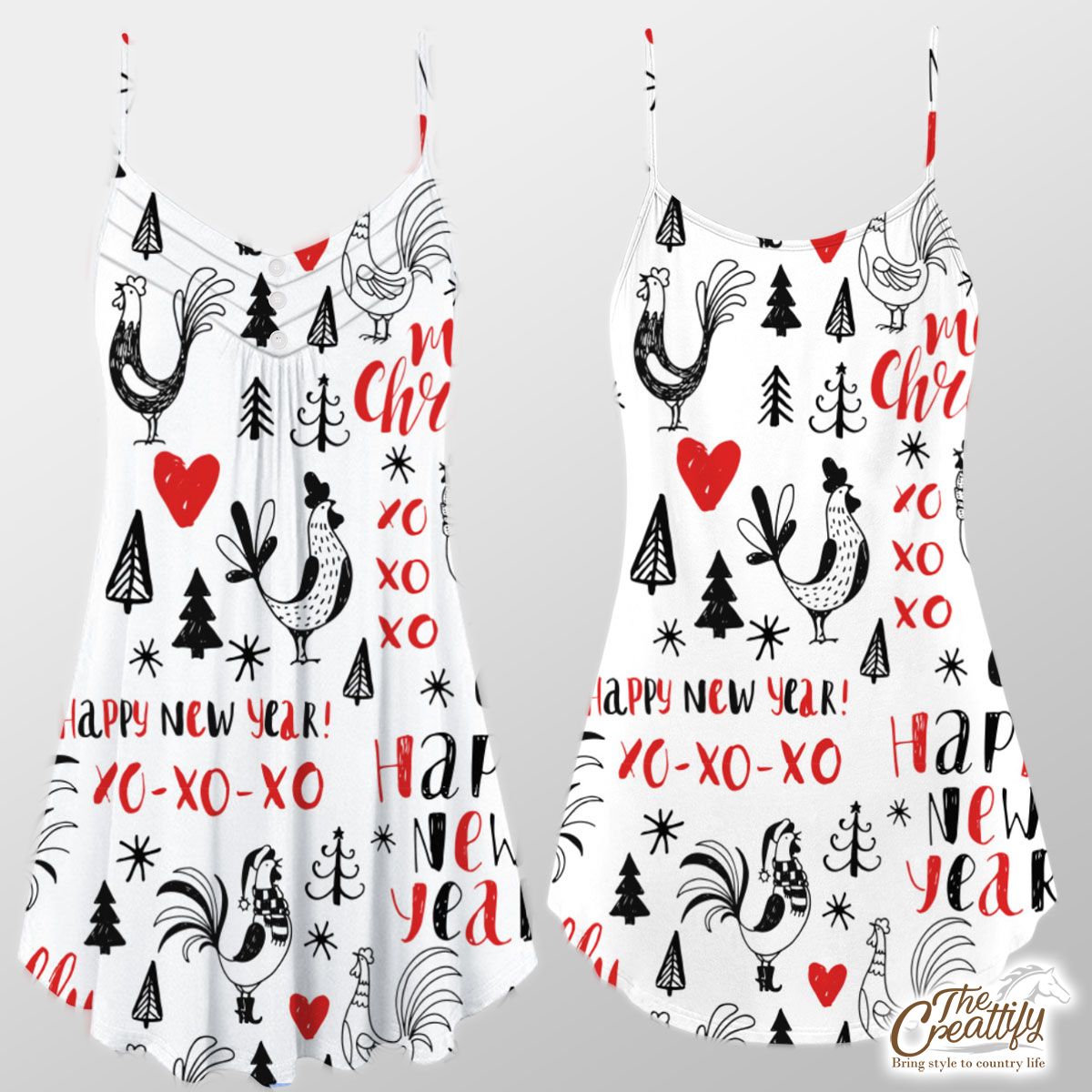 Holly Jolly, Merry Christmas With Turkey And Pine Tree Silhouette White Pattern Suspender Dress