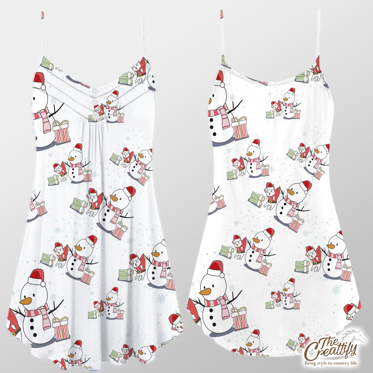 Snowman Clipart With Christmas Gifts Seamless Snowflake Background Suspender Dress