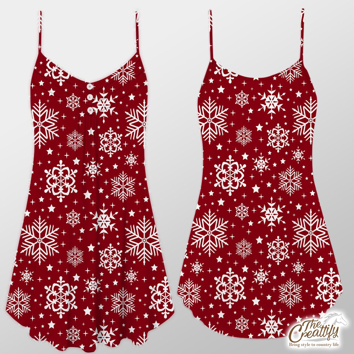 White Snowflake Clipart Seamless Red Pattern Suspender Dress