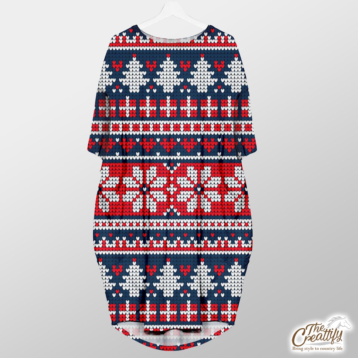 Christmas Gifts, Snowflake And Pine Tree Silhouette Seamless Pattern Pocket Dress