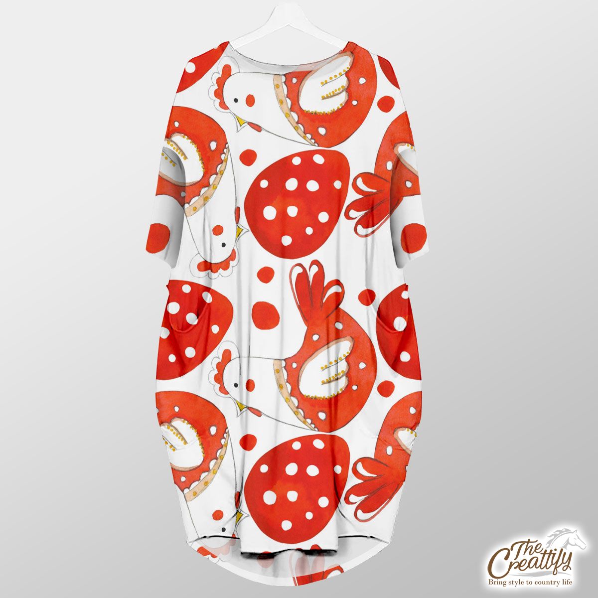 Christmas Turkey And Egg Filled In Red Color Pocket Dress