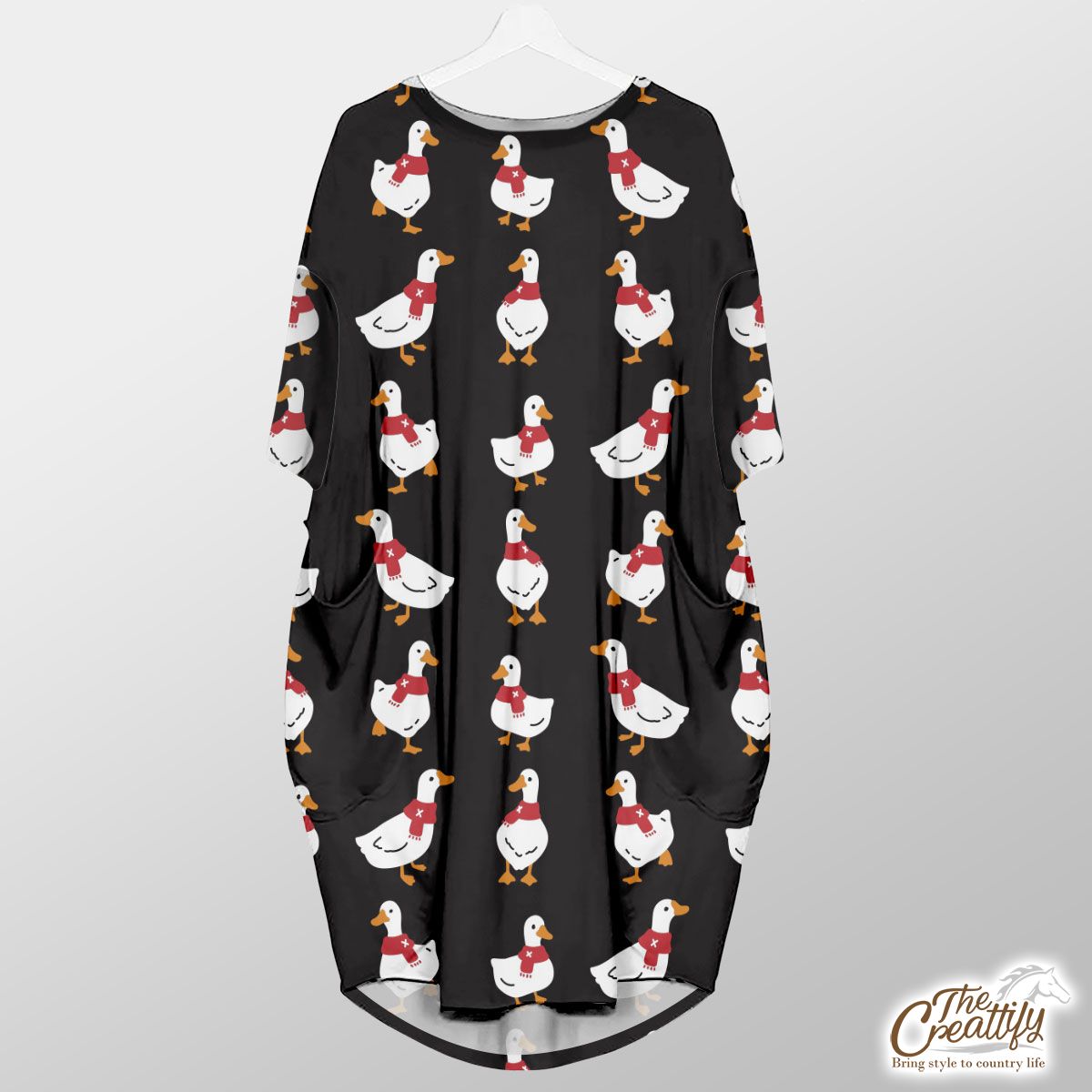 Duck With Christmas Scarf On The Dark Background Pocket Dress