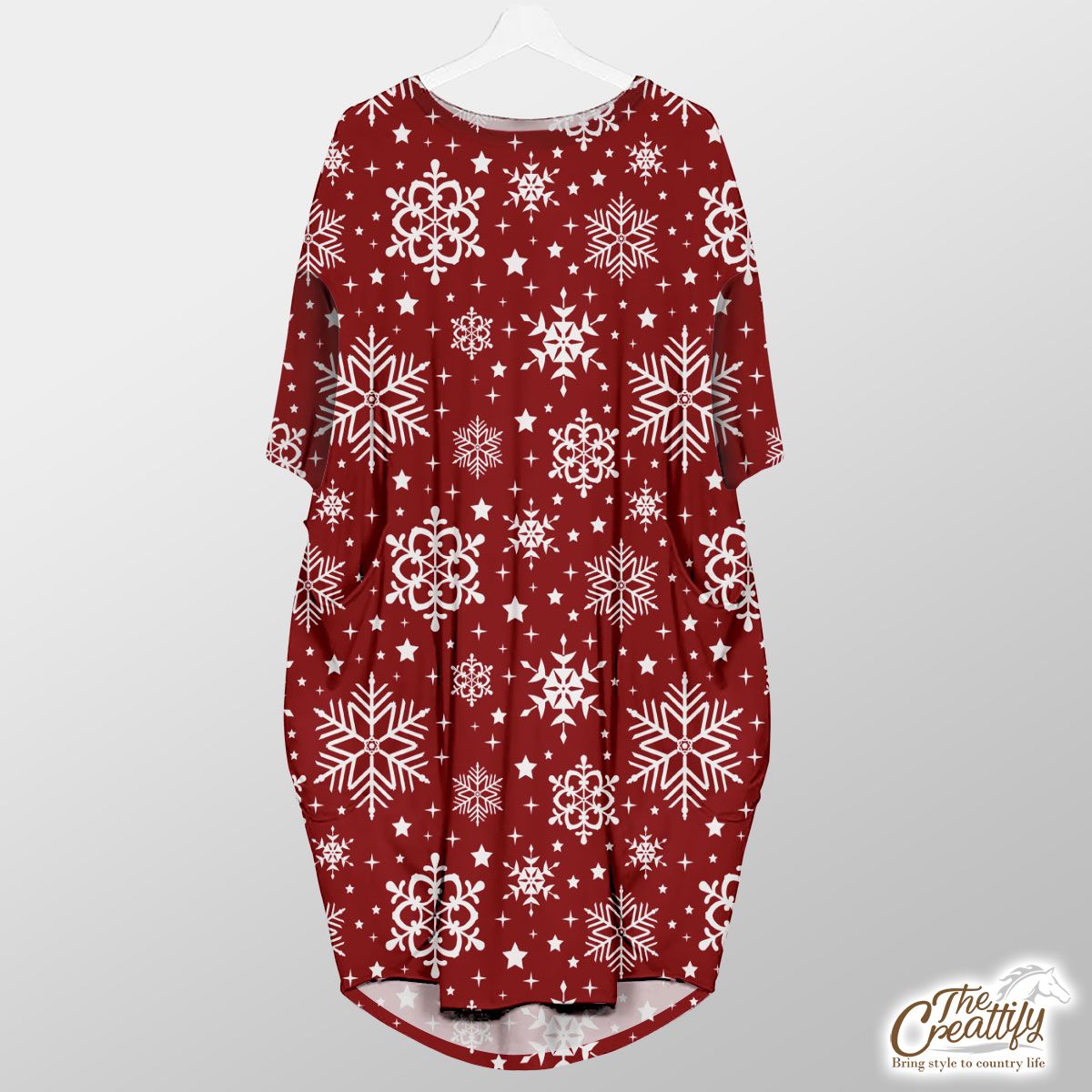 White Snowflake Clipart Seamless Red Pattern Pocket Dress